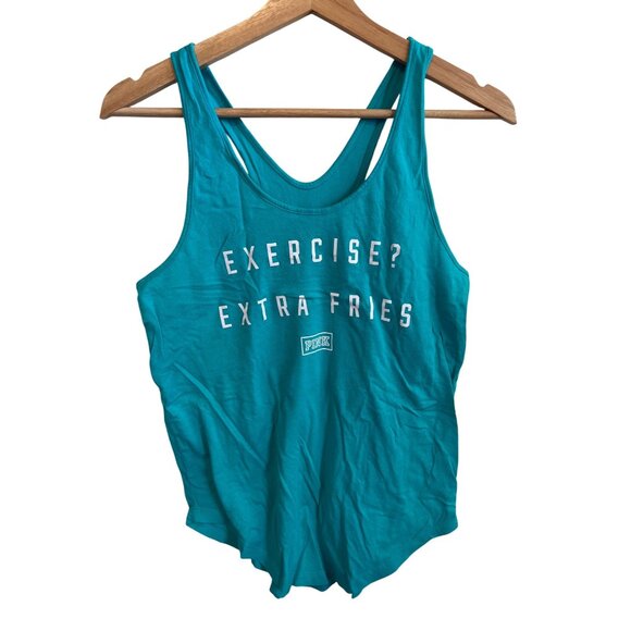 PINK Victoria's Secret "Exercise? Extra Fries" Racerback Tank Top Women's Size S - Picture 1 of 4